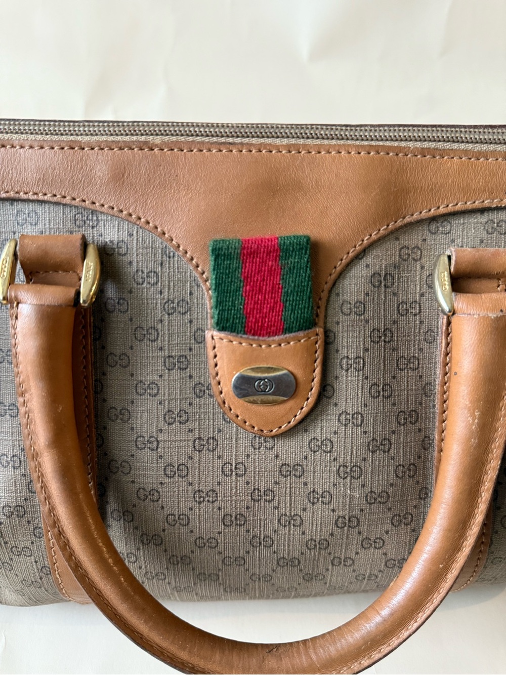 VTG Gucci Brown Monogram Canvas Leather Handbag - Picture 10 of 16